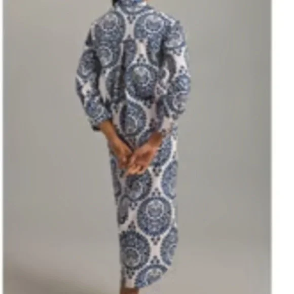 NWT Anthropologie Maeve The Soren in Navy White Medallion Print Shirt Dress 1X - Picture 4 of 10